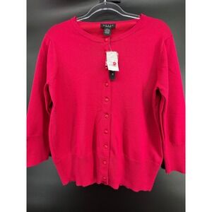 Grace The Perfect Fit Womens Red Button Front Cardigan Sweater 3/4 Sleeve Large